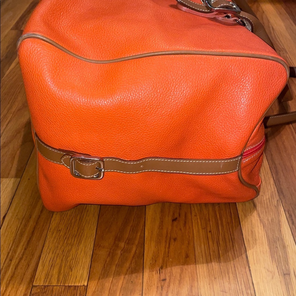 i Santi Made in Italy Orange Genuine Leather Travel Satchel Weekender Bag - Picture 5 of 16